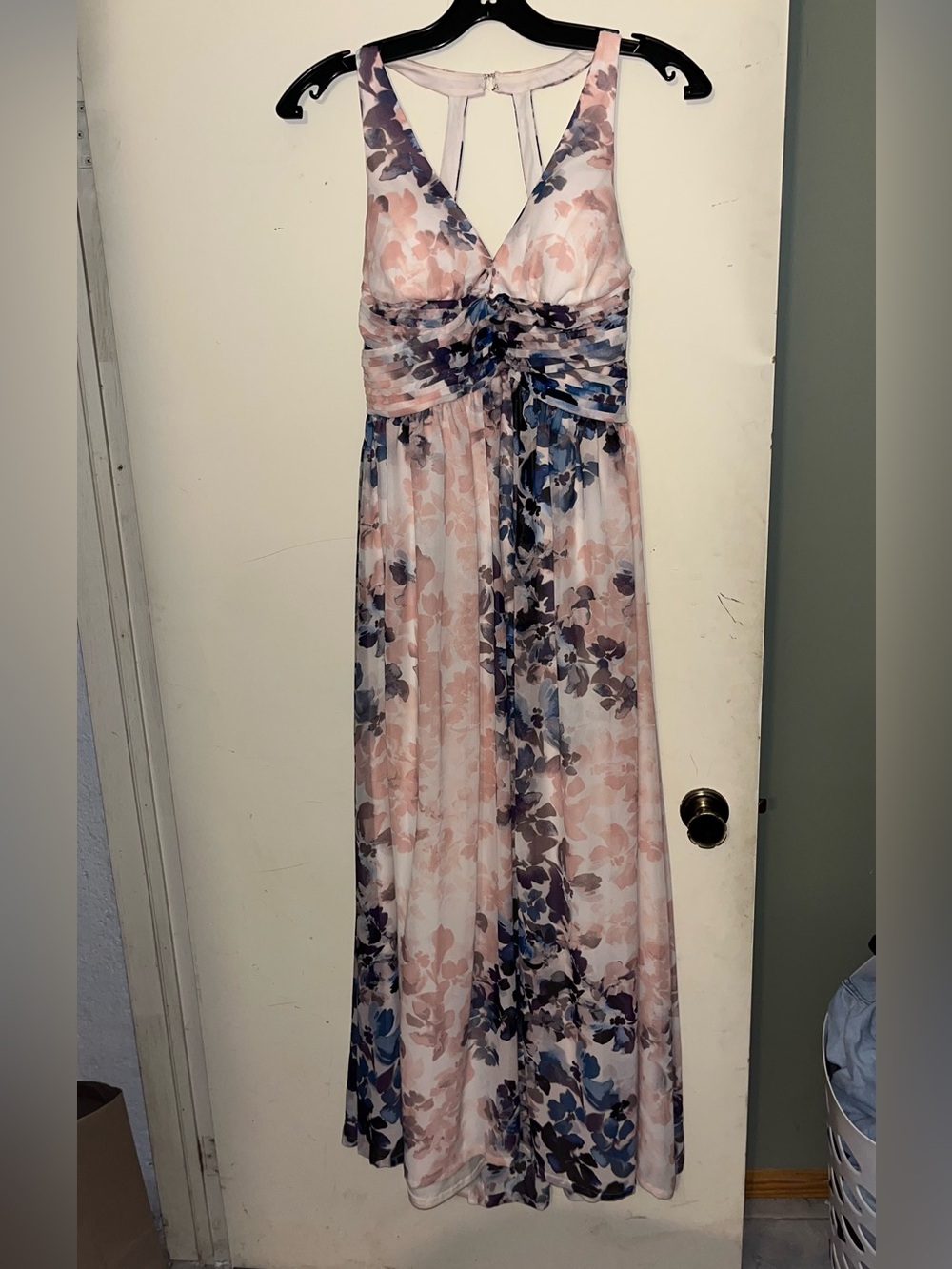 Sleeveless Floral Maxi Dress in Blush and Blue